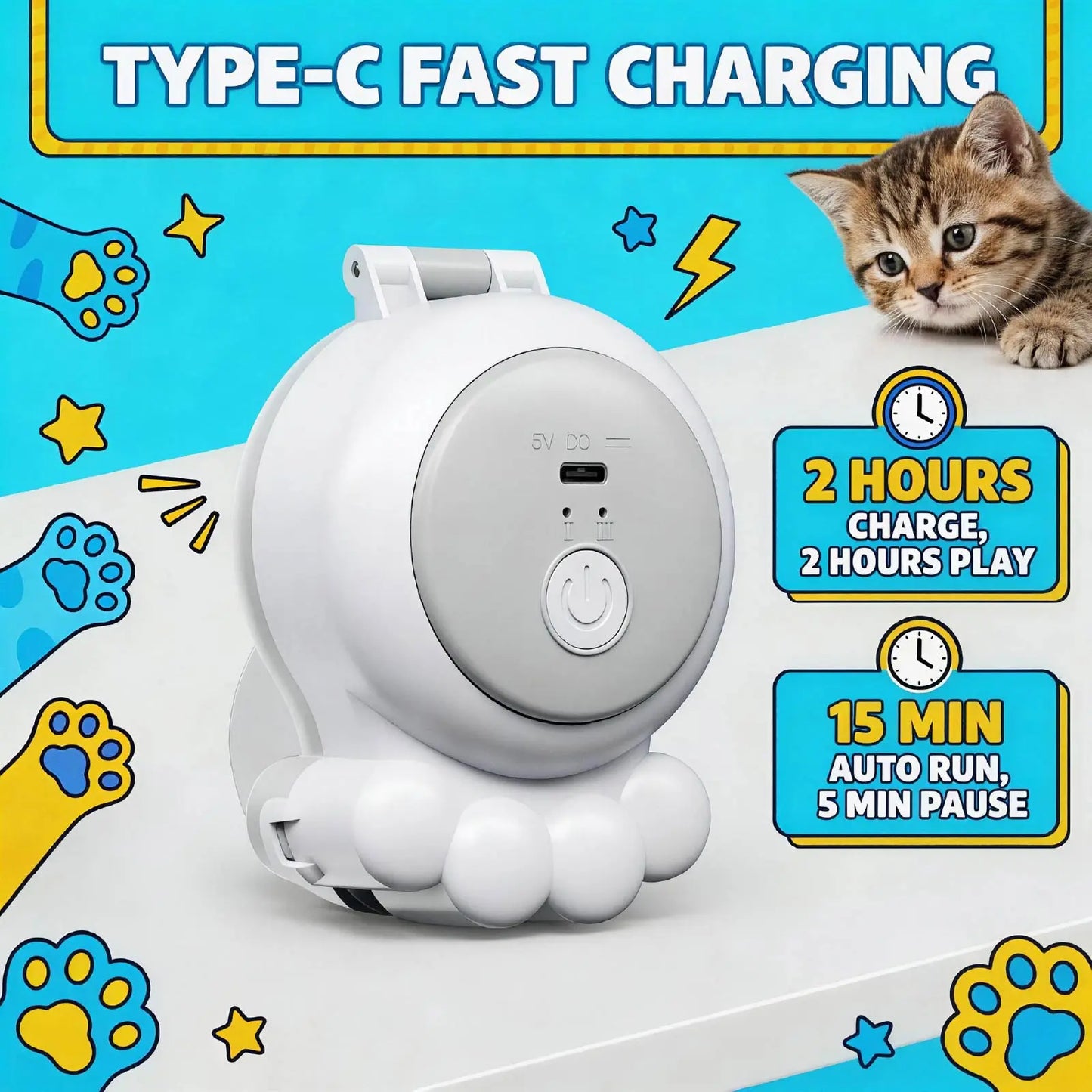 Automatic Interactive Cat Toy Rechargeable with Suction Modes