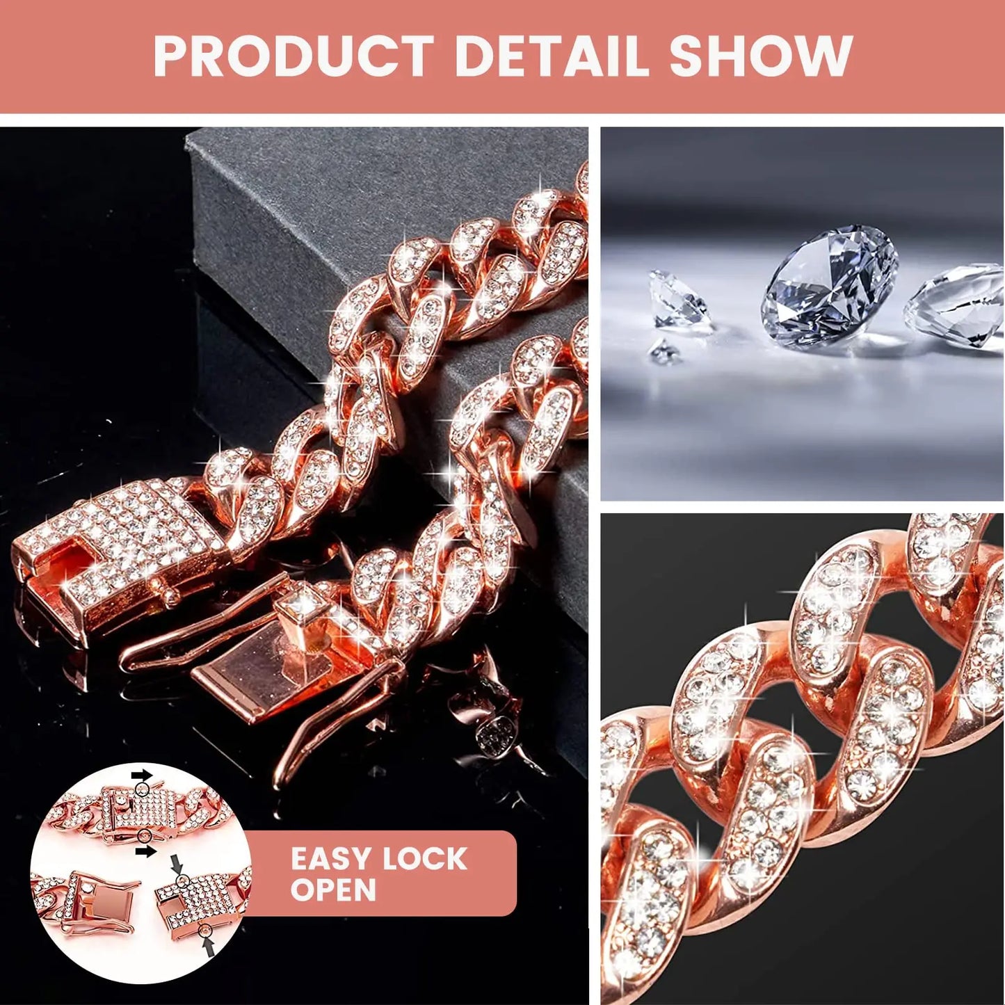 Rhinestone Cuban Style Dog Necklace for Small to Large Dogs