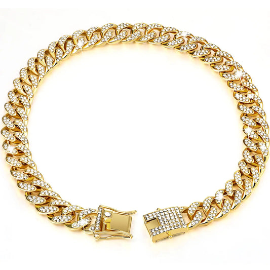 Rhinestone Cuban Style Dog Necklace for Small to Large Dogs