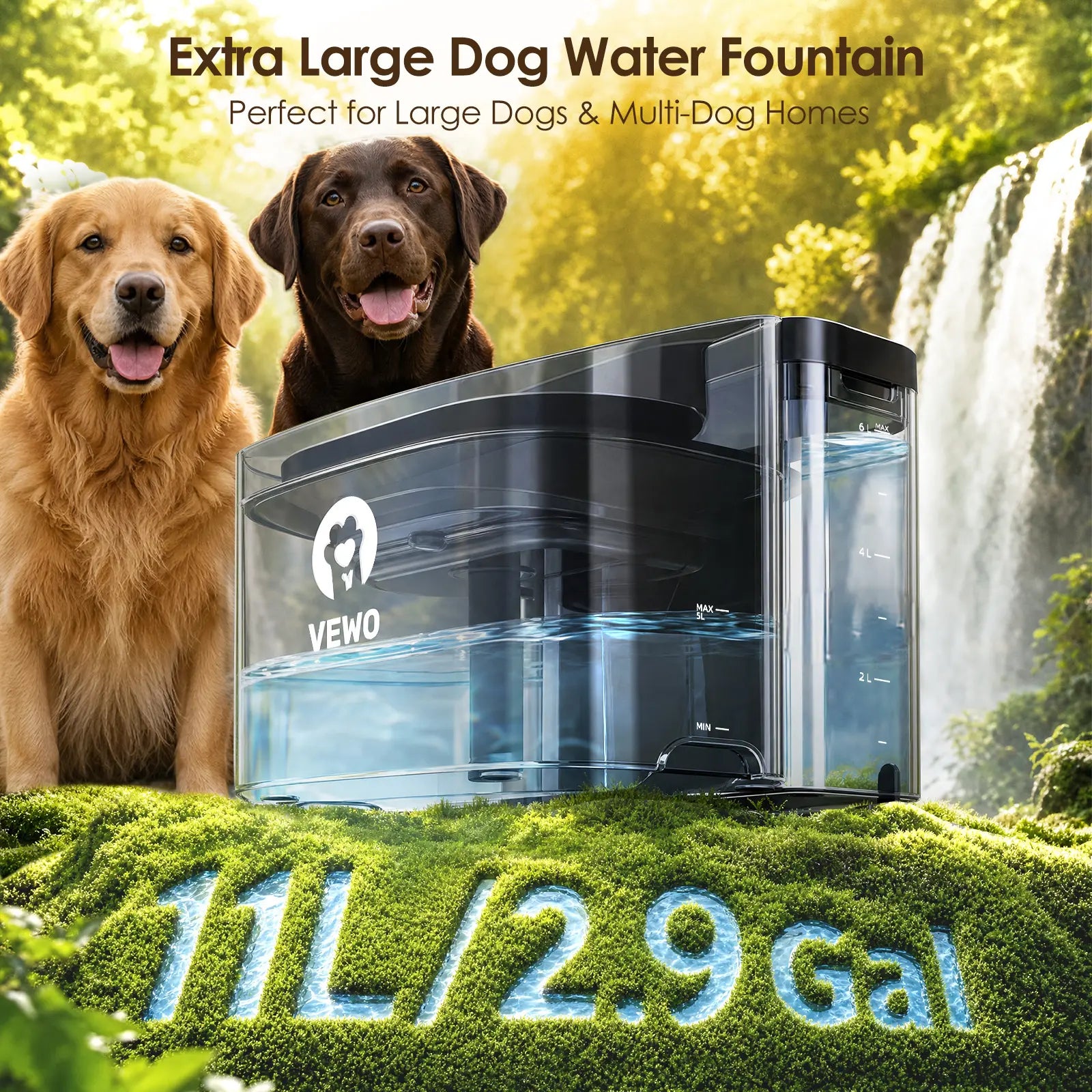 VEWO 11L Large Dog Water Fountain for Multi-Pet Homes