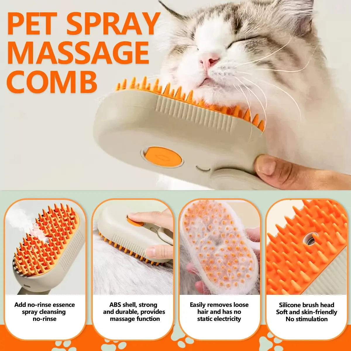 3-in-1 Pet Steam Brush for Dogs & Cats | Anti-Static Grooming Tool