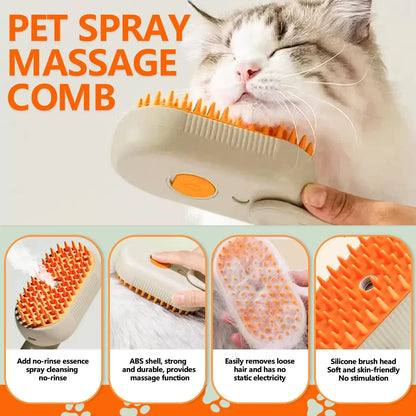 3-in-1 Pet Steam Brush for Dogs & Cats | Anti-Static Grooming Tool
