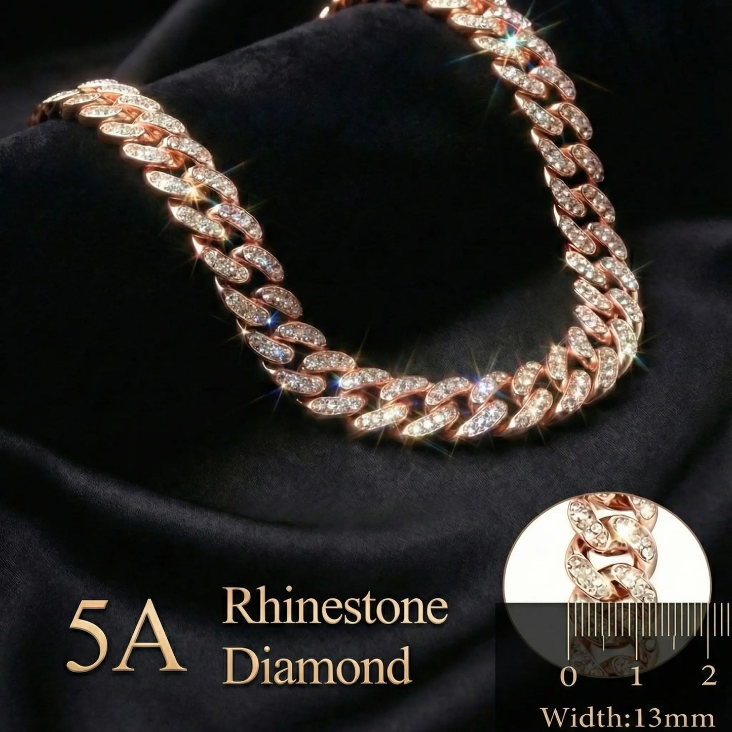 Rose Gold Crystal Cuban Dog Necklace Luxury Pet Jewelry