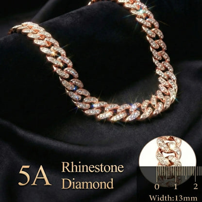 Rose Gold Crystal Cuban Dog Necklace Luxury Pet Jewelry