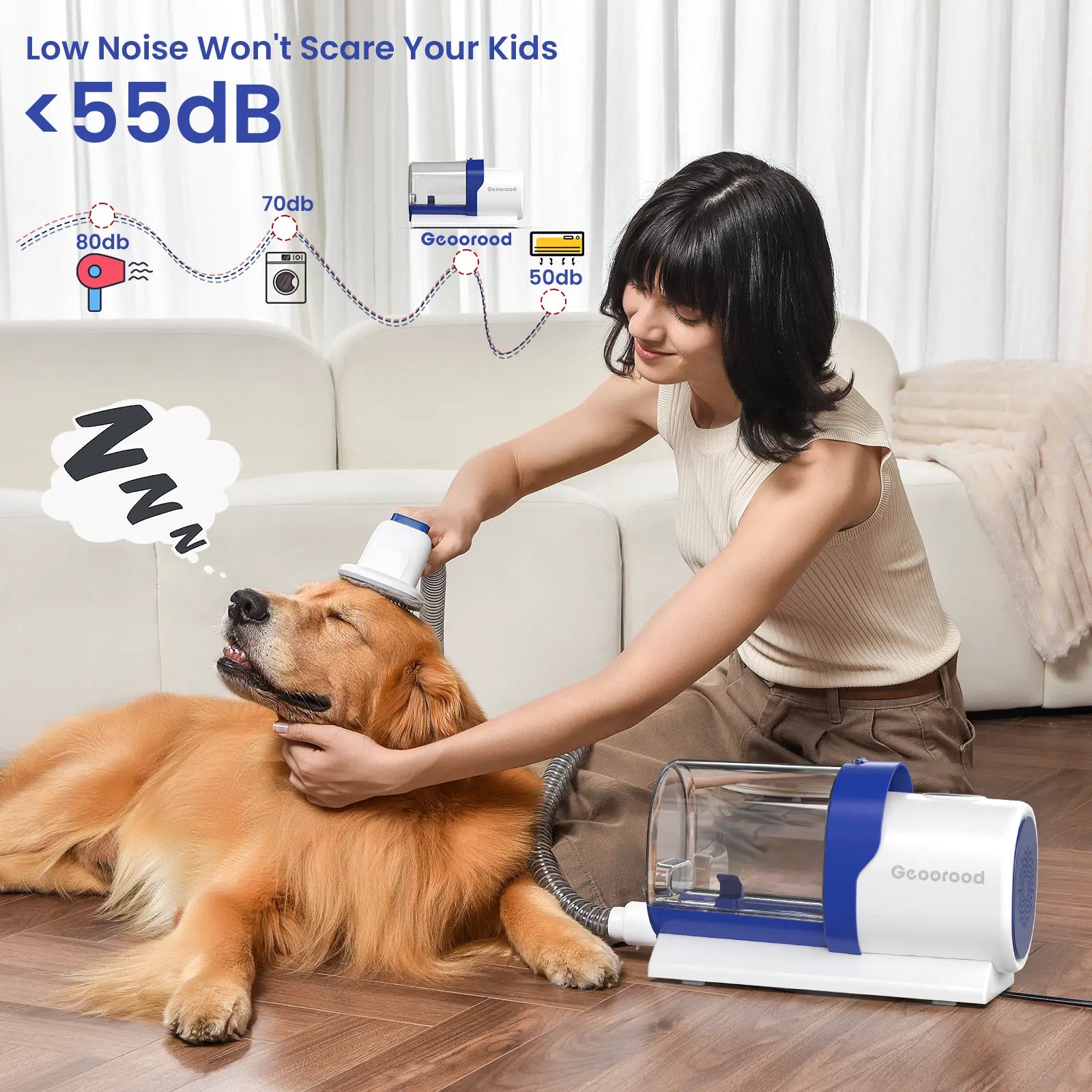 Geoorood Pet Grooming Vacuum Kit 13kPa Suction All-in-One Hair Removal System