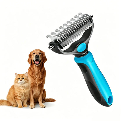 Double-Sided Pet Dematting Rake for Long Hair Dogs & Cats