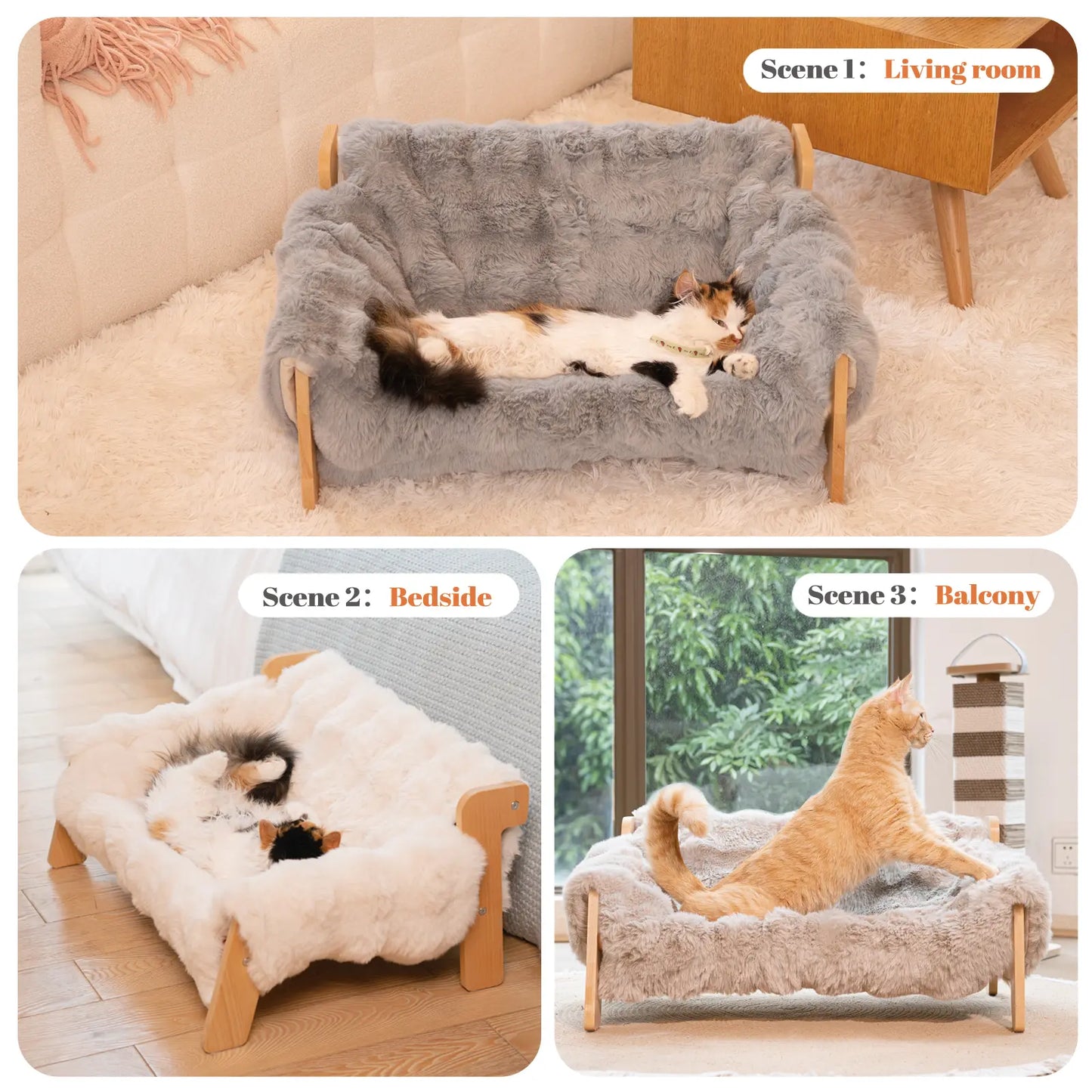 Elevated Wooden Pet Bed for Cats & Small Dogs | Washable Cushion Sofa