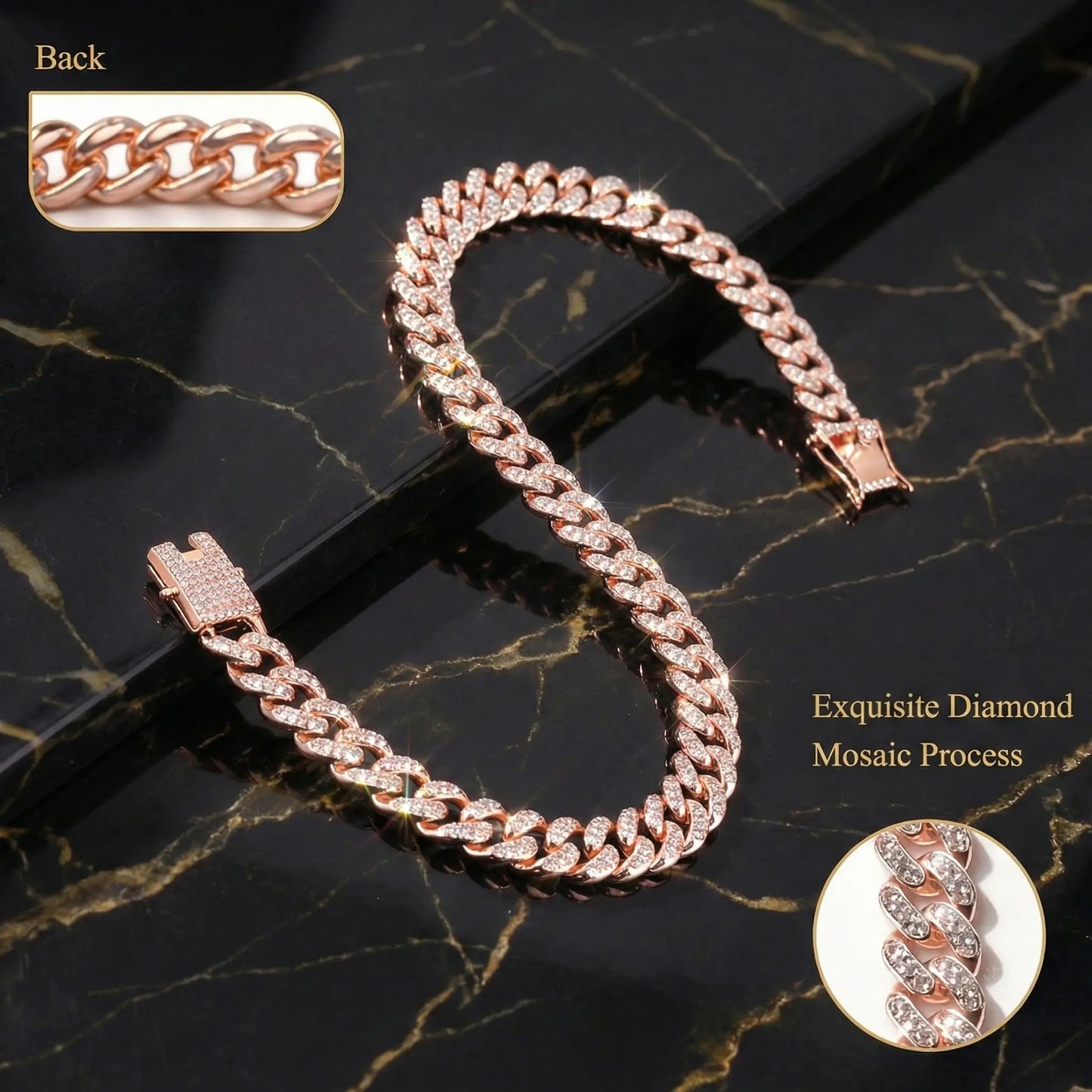 Rose Gold Crystal Cuban Dog Necklace Luxury Pet Jewelry