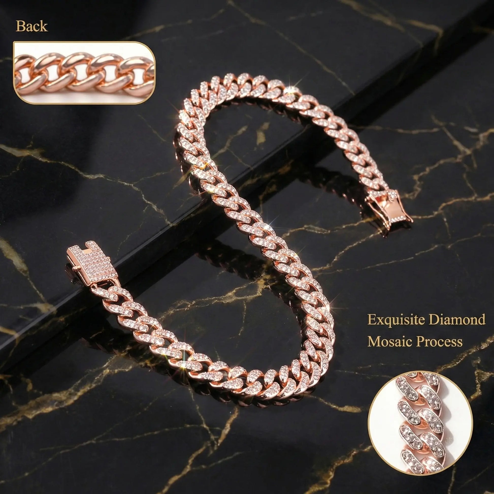 Rose Gold Crystal Cuban Dog Necklace Luxury Pet Jewelry