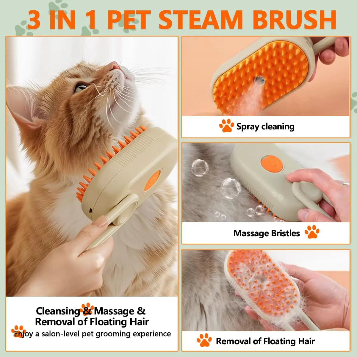 3-in-1 Pet Steam Brush for Dogs & Cats | Anti-Static Grooming Tool
