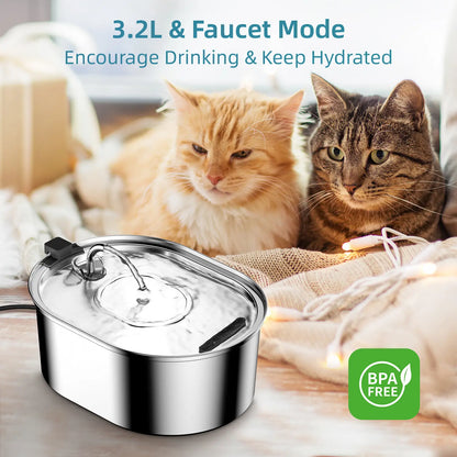 TIANSUSO Stainless Steel Cat Water Fountain 3.2L Ultra Quiet