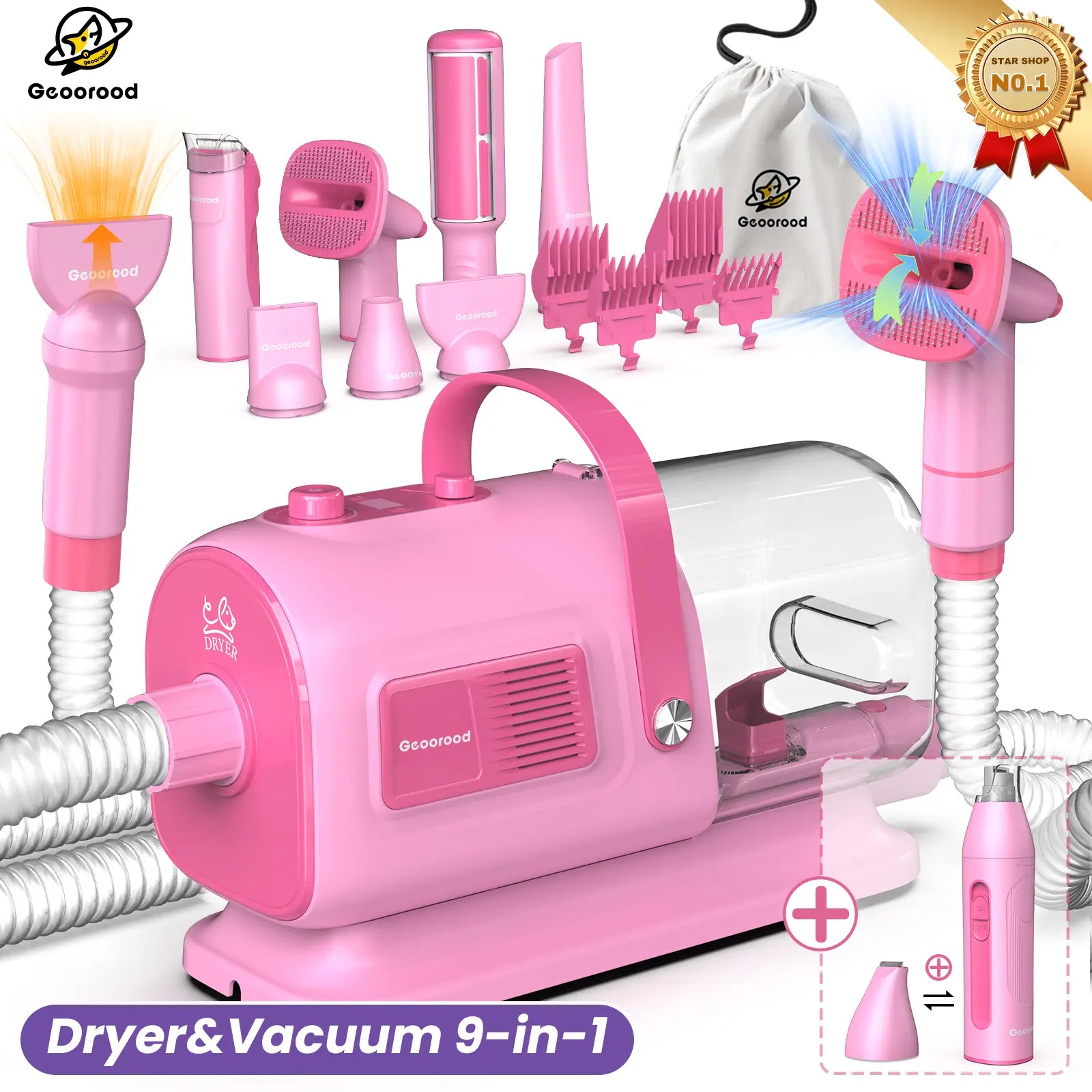 Geoorood Pet Grooming Vacuum Kit 13kPa Suction All-in-One Hair Removal System