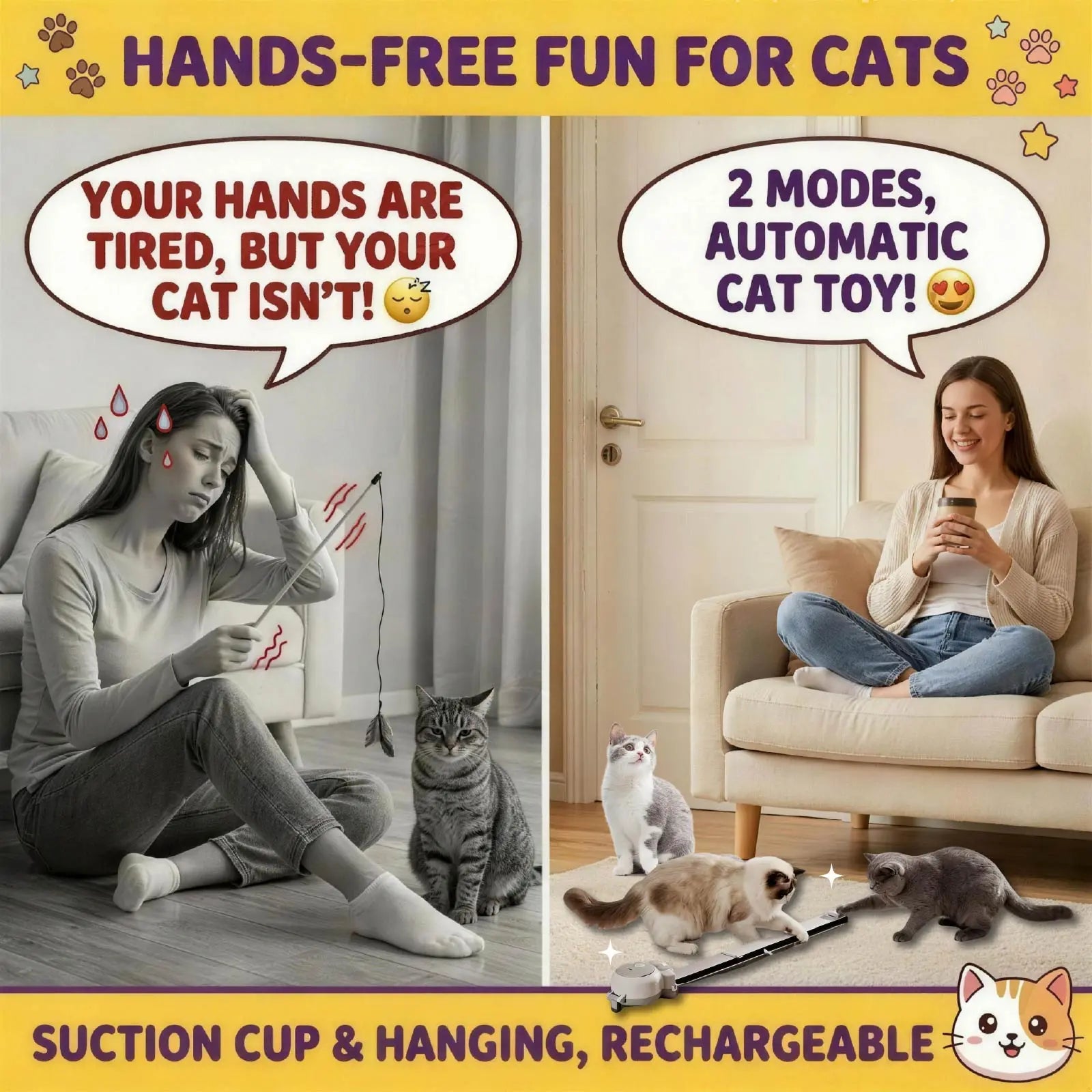 Automatic Interactive Cat Toy Rechargeable with Suction Modes
