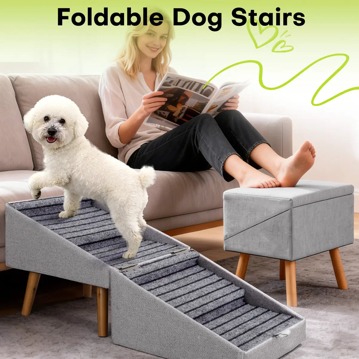 Wooden Dog Ramp Ottoman 2-in-1 Sofa Step for Pets