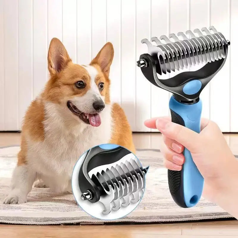 Double-Sided Pet Dematting Rake for Long Hair Dogs & Cats