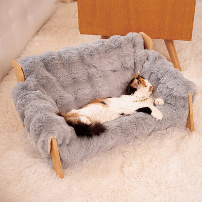 Elevated Wooden Pet Bed for Cats & Small Dogs | Washable Cushion Sofa