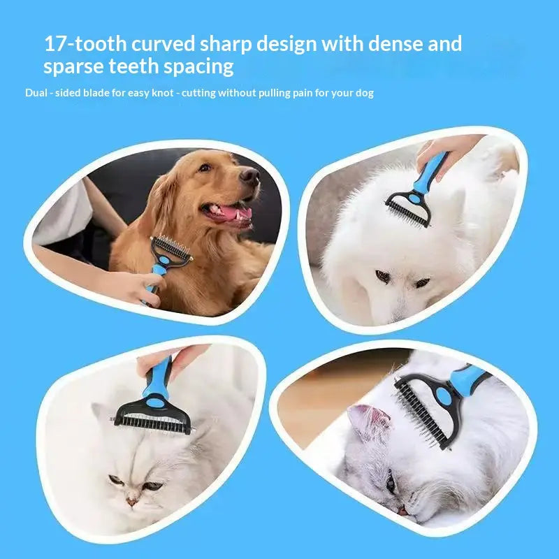 Double-Sided Pet Dematting Rake for Long Hair Dogs & Cats