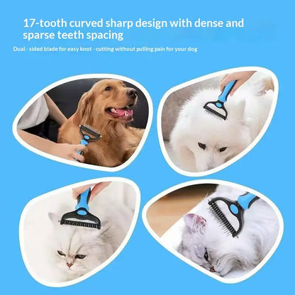 Double-Sided Pet Dematting Rake for Long Hair Dogs & Cats