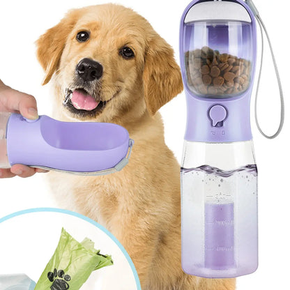3-in-1 Portable Dog Water Bottle with Food & Waste Bag Storage