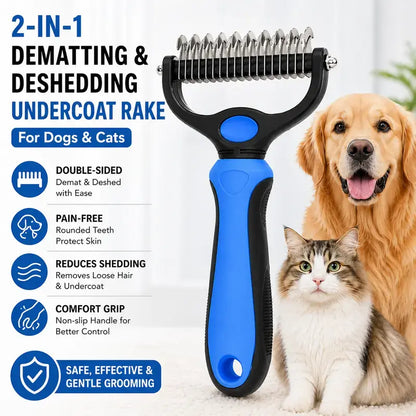 Double-Sided Pet Dematting Rake for Long Hair Dogs & Cats
