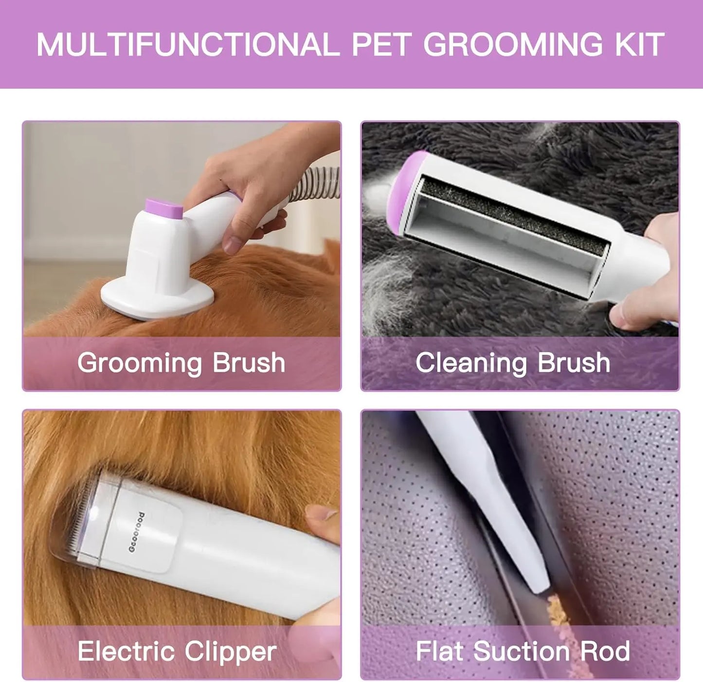 Geoorood Pet Grooming Vacuum Kit 13kPa Suction All-in-One Hair Removal System