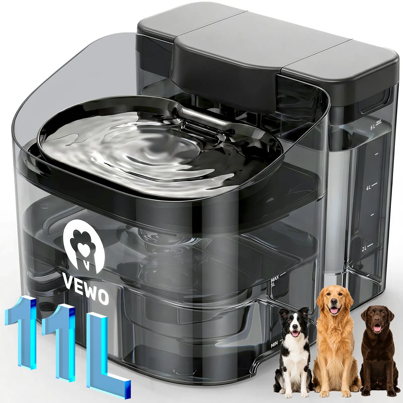 VEWO 11L Large Dog Water Fountain for Multi-Pet Homes