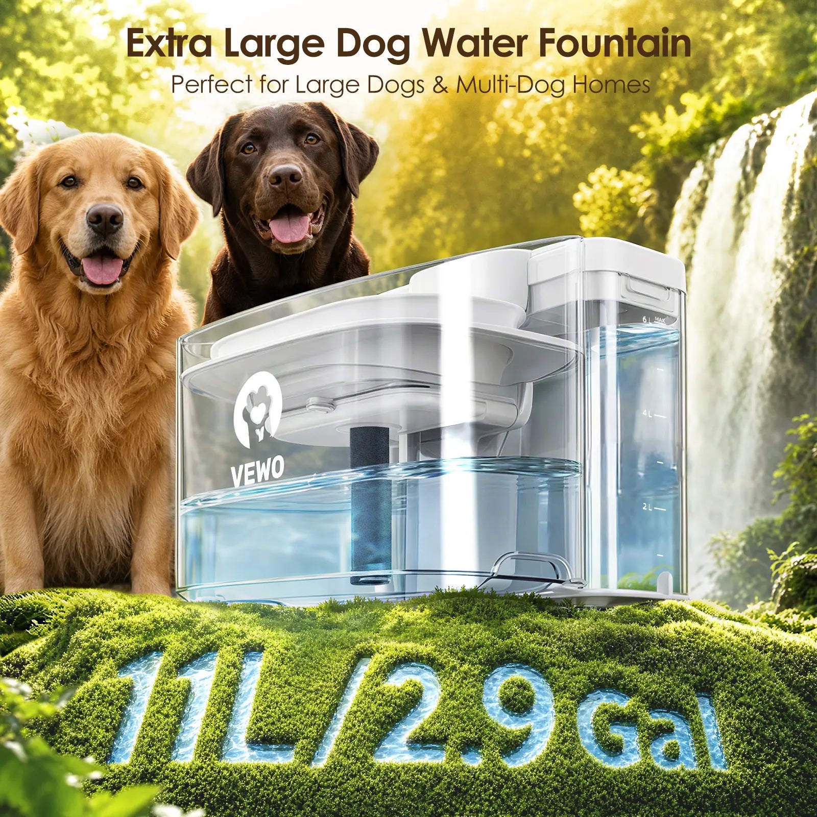 VEWO 11L Large Dog Water Fountain for Multi-Pet Homes