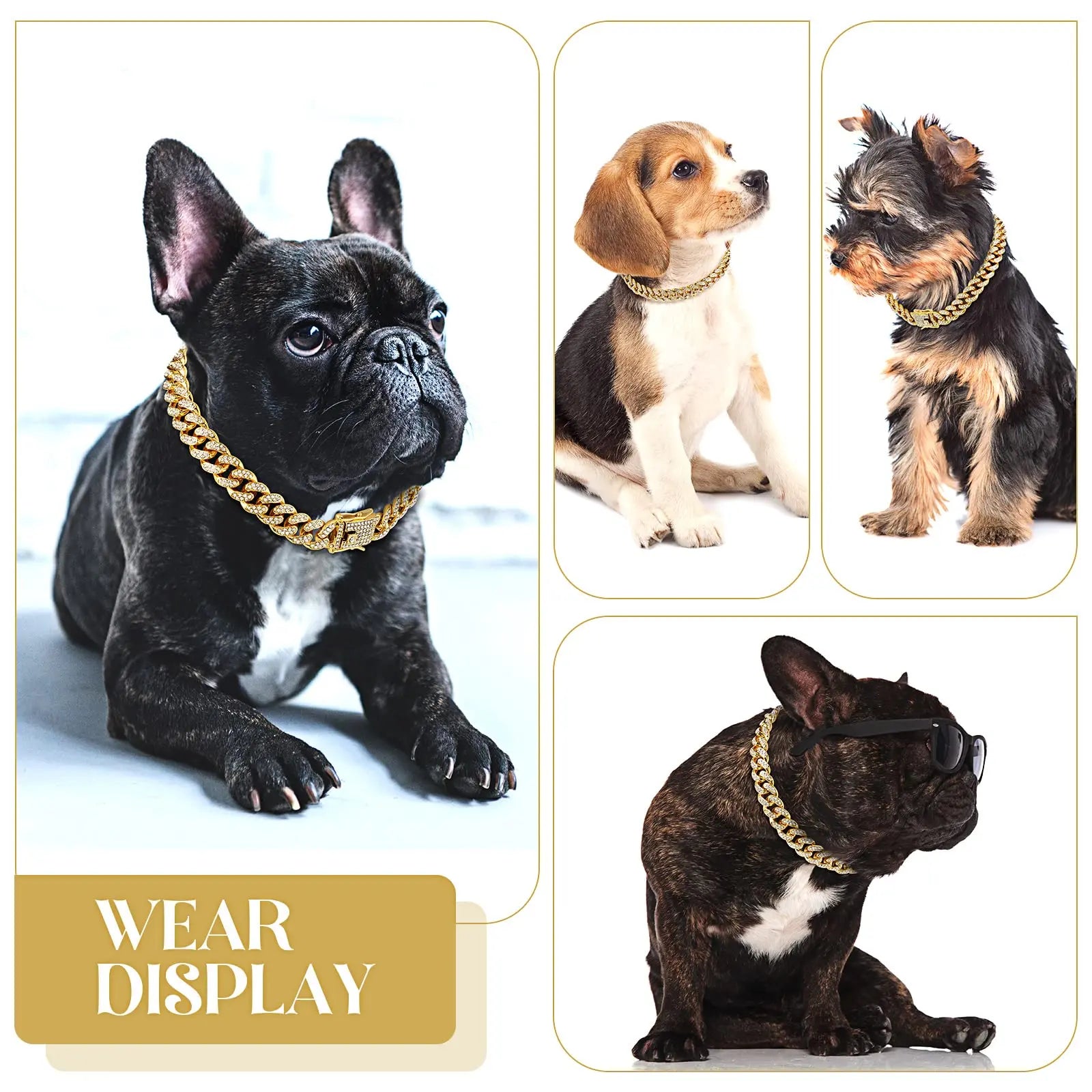 Rhinestone Cuban Style Dog Necklace for Small to Large Dogs