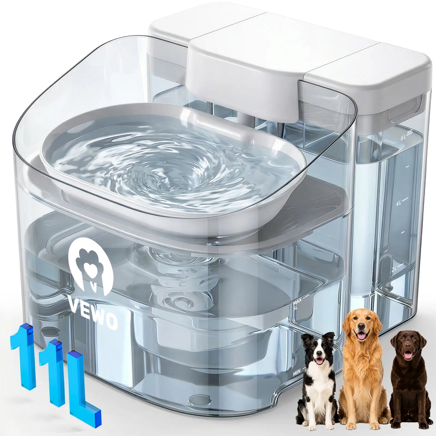 VEWO 11L Large Dog Water Fountain for Multi-Pet Homes