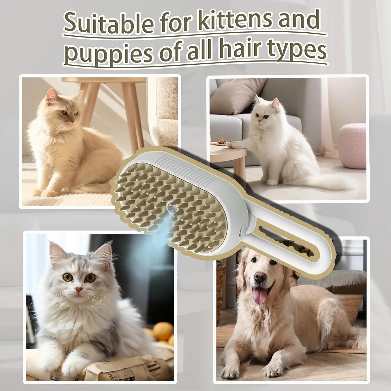 3-in-1 Pet Steam Brush for Dogs & Cats | Anti-Static Grooming Tool