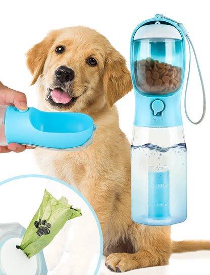 3-in-1 Portable Dog Water Bottle with Food & Waste Bag Storage