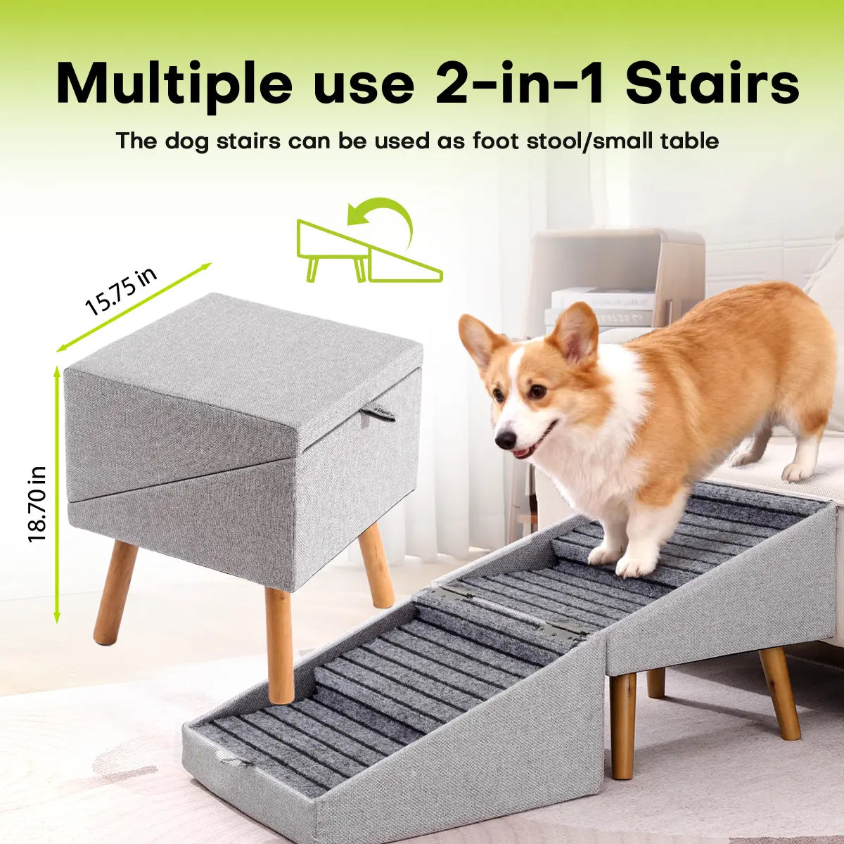 Wooden Dog Ramp Ottoman 2-in-1 Sofa Step for Pets