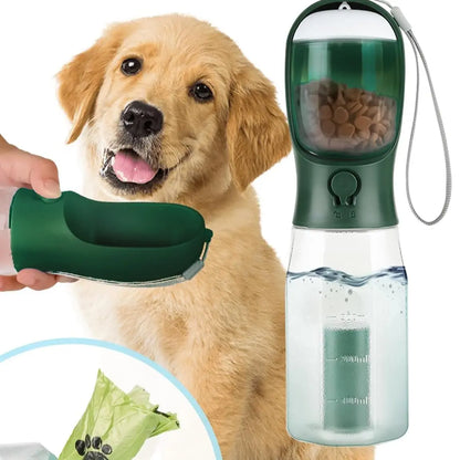 3-in-1 Portable Dog Water Bottle with Food & Waste Bag Storage