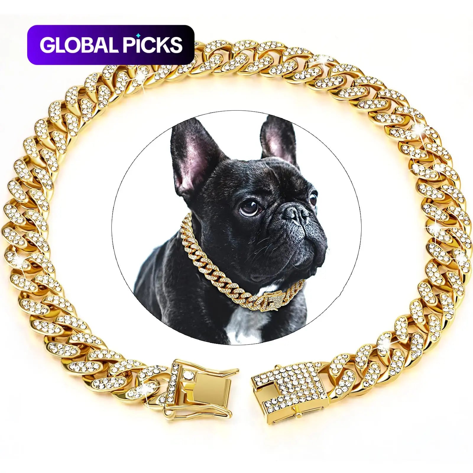 Rhinestone Cuban Style Dog Necklace for Small to Large Dogs