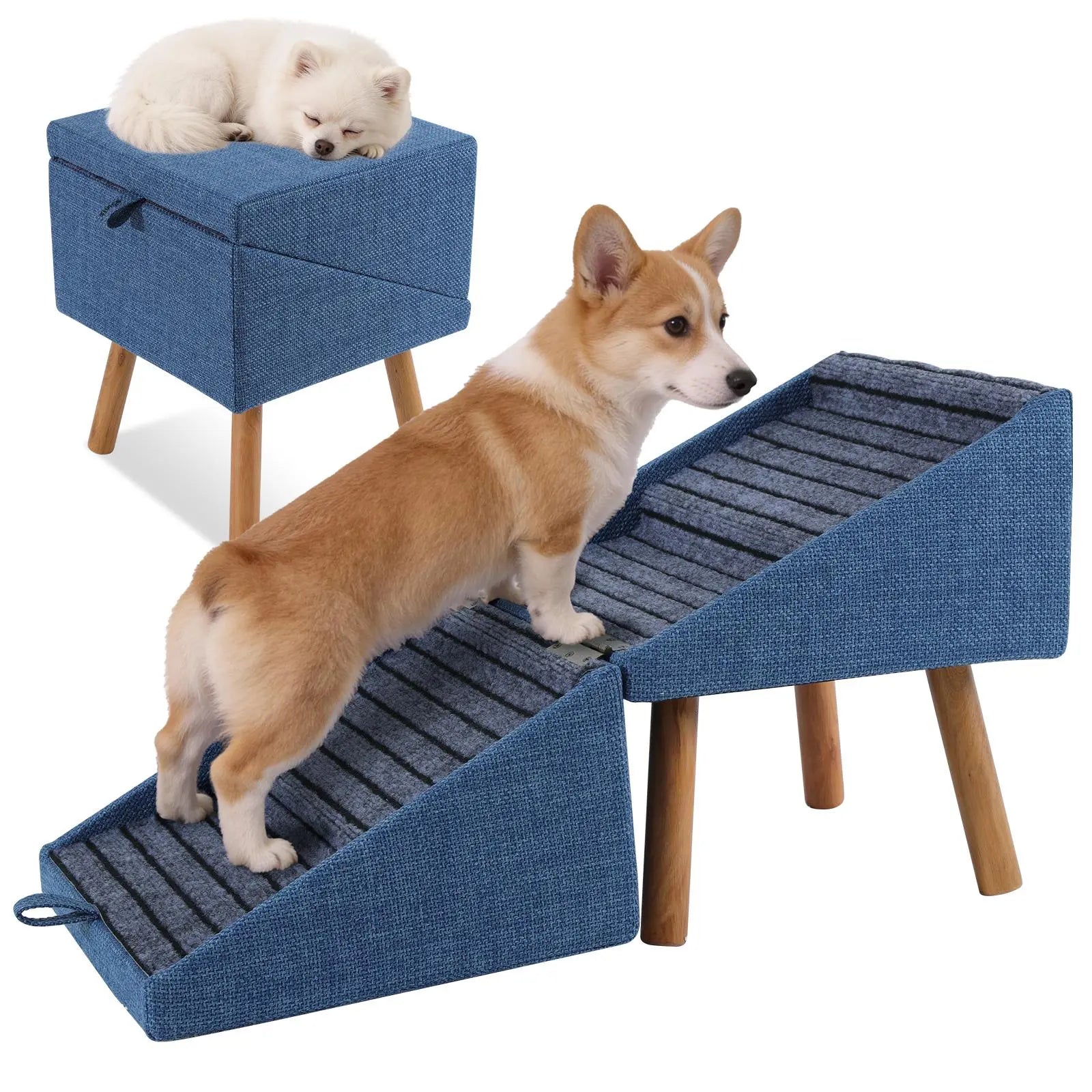 Wooden Dog Ramp Ottoman 2-in-1 Sofa Step for Pets