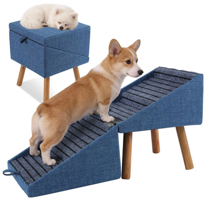 Wooden Dog Ramp Ottoman 2-in-1 Sofa Step for Pets