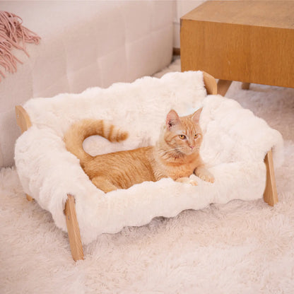 Elevated Wooden Pet Bed for Cats & Small Dogs | Washable Cushion Sofa