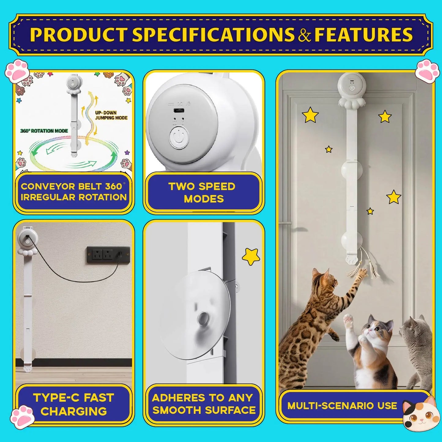 Automatic Interactive Cat Toy Rechargeable with Suction Modes
