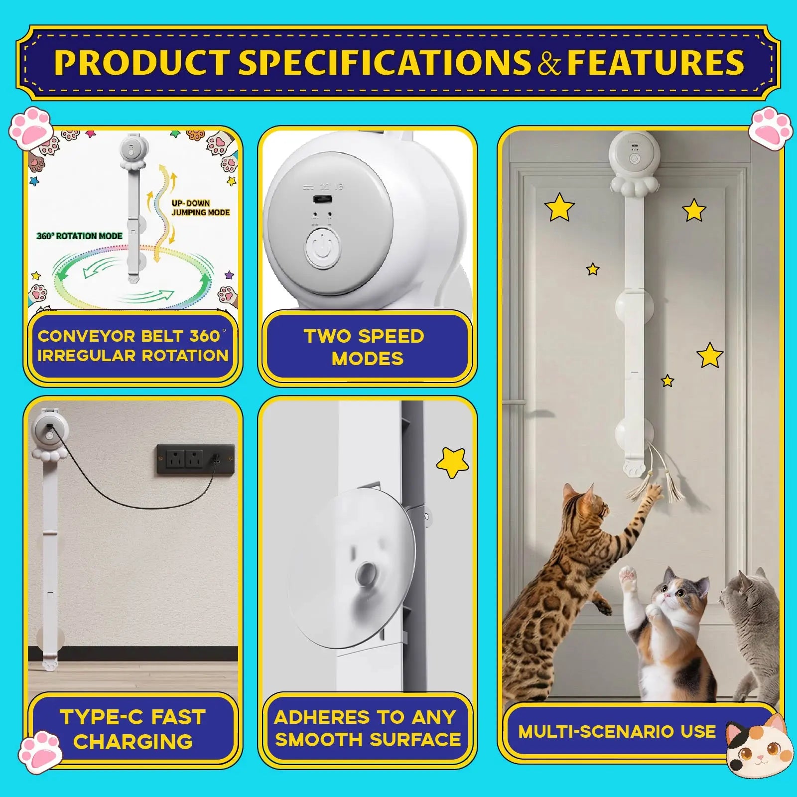 Automatic Interactive Cat Toy Rechargeable with Suction Modes