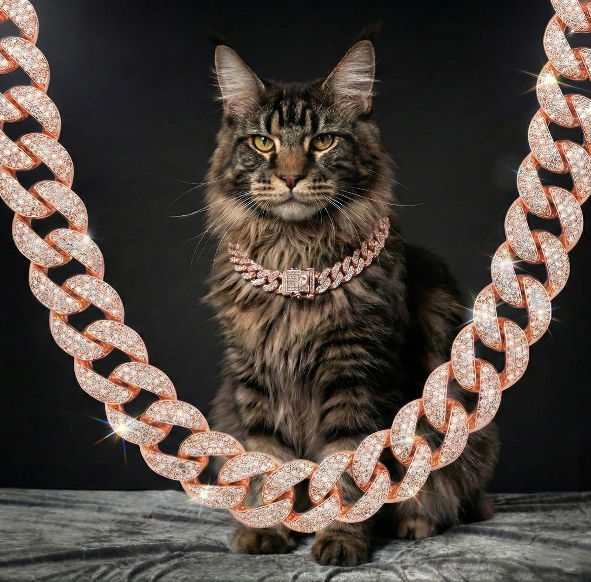 Rose Gold Crystal Cuban Dog Necklace Luxury Pet Jewelry