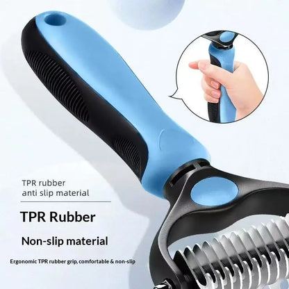Double-Sided Pet Dematting Rake for Long Hair Dogs & Cats