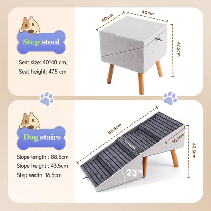 Wooden Dog Ramp Ottoman 2-in-1 Sofa Step for Pets