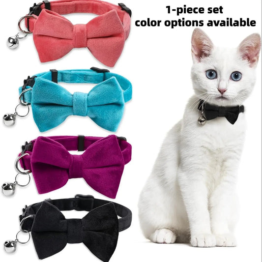 Adjustable Bowknot Cat & Small Dog Collar with Bell