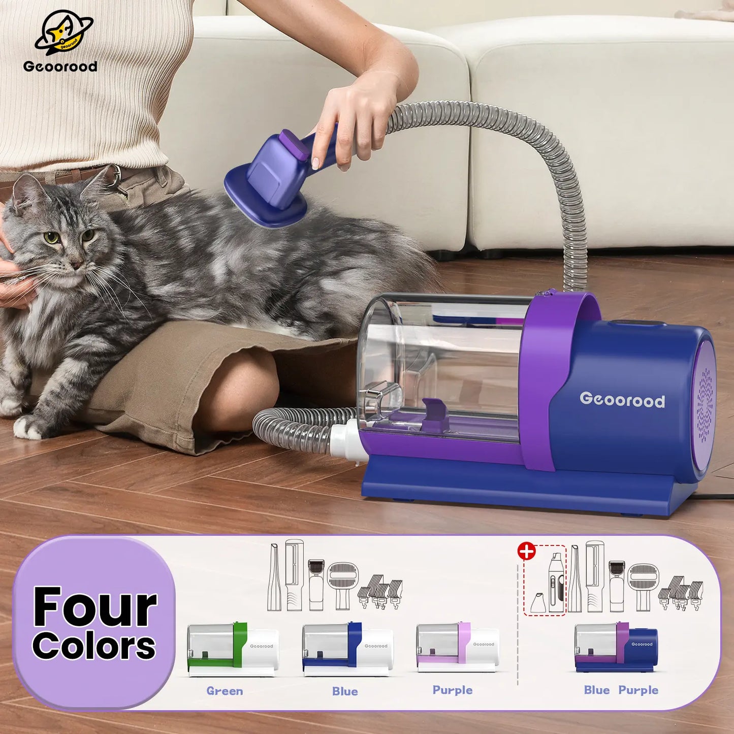 Geoorood Pet Grooming Vacuum Kit 13kPa Suction All-in-One Hair Removal System
