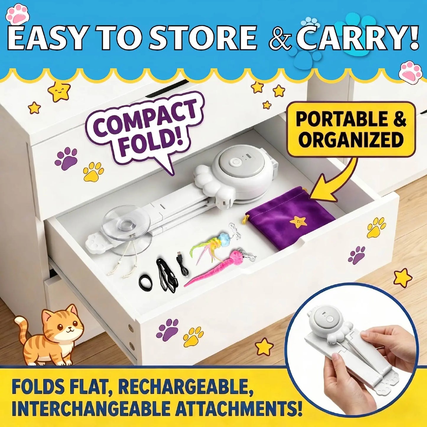 Automatic Interactive Cat Toy Rechargeable with Suction Modes