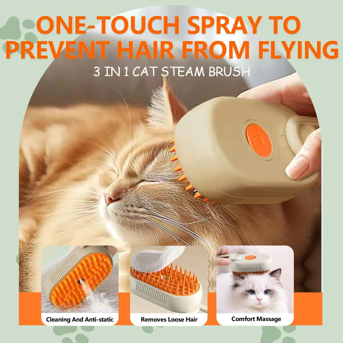 3-in-1 Pet Steam Brush for Dogs & Cats | Anti-Static Grooming Tool