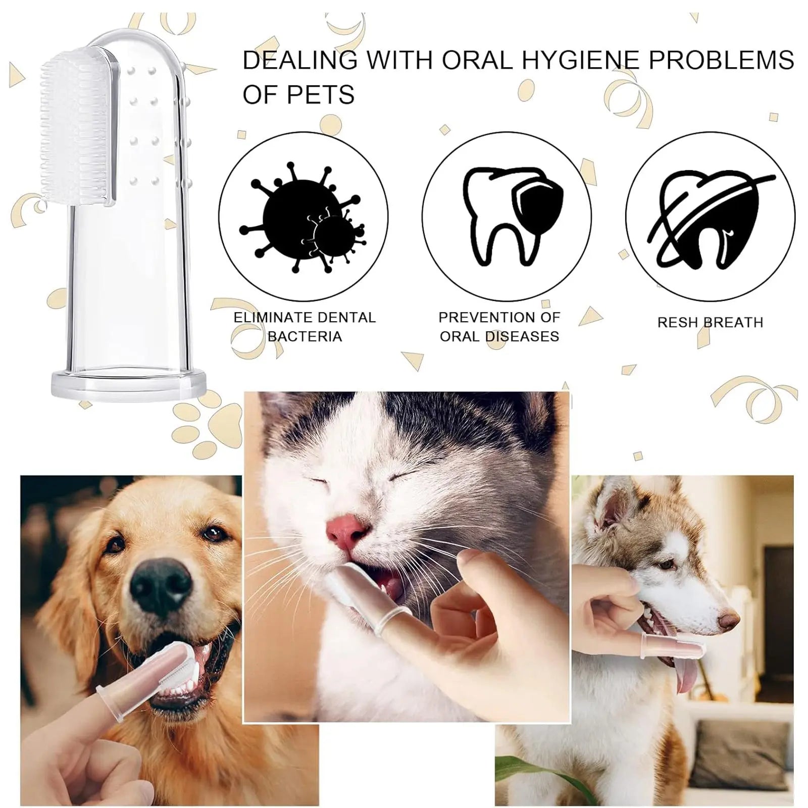 5-Pack Silicone Finger Toothbrush for Dogs & Cats Oral Care
