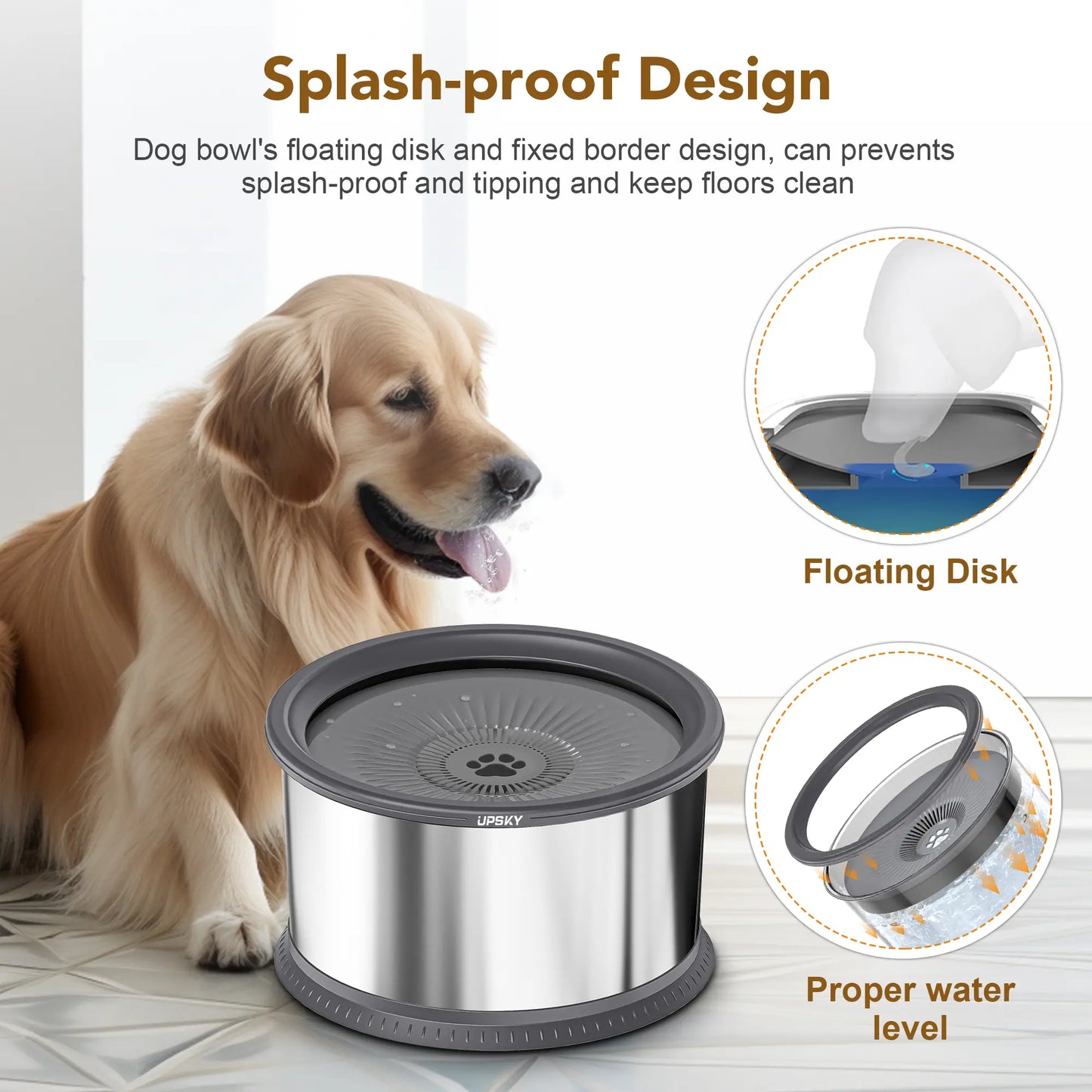 UPSKY Large Anti-Spill Slow Drinking Dog Water Bowl 6.5L