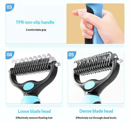 Double-Sided Pet Dematting Rake for Long Hair Dogs & Cats