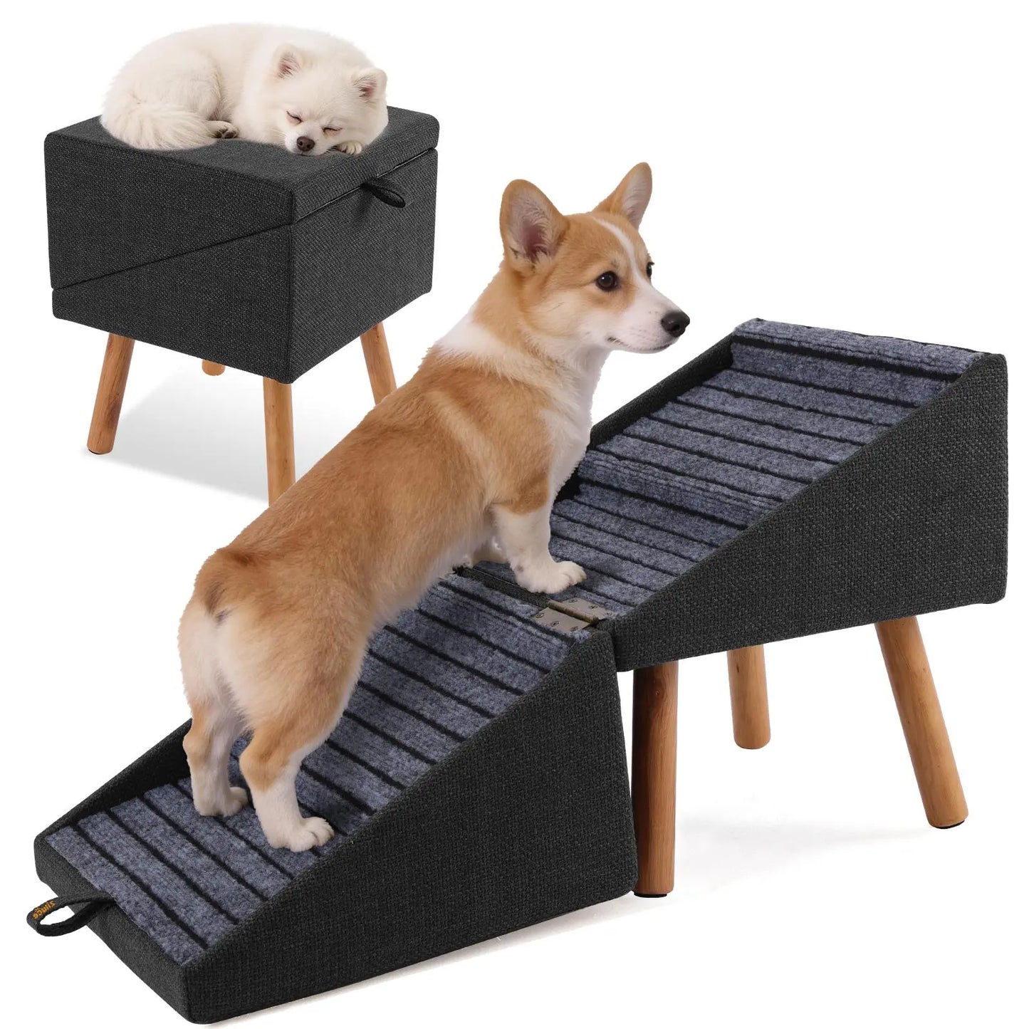 Wooden Dog Ramp Ottoman 2-in-1 Sofa Step for Pets